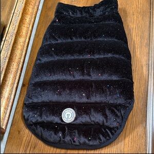 NWOT Fabdog Black Velvet dog jacket with multicolored sparkles. Size M.